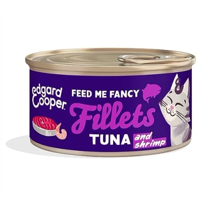 Imagen de Edgard &amp; Cooper Comida humeda Gatos, Adultos, (Atún Gambas, 70g x 24), filetes para Gatos Esterilizados y Activos, Sin Cereales, Ingredientes Naturales, Carne Fresca,