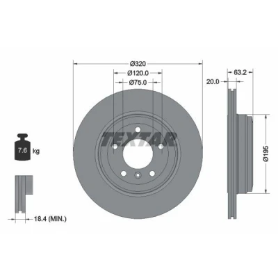 Imagen de TEXTAR PRO 92122703 Disco de freno 320 20 05/06 120 ventilación externa revestido sin perno sujeción rueda, buje rueda BMW: 5 Berlina