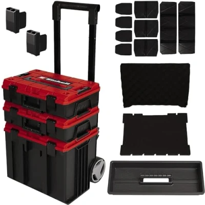 Imagen de Original Einhell Set de maletín del sistema E Case Tower (máx. 120 kg, compuesto 3 maletines incl. accesorios, conservación y transporte accesorios herramientas, apilable, unible)