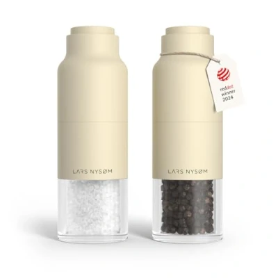 Imagen de LARS NYSØM Juego de Molinillo Sal y Pimienta Acero Inoxidable con Ajustable I Diseño Botella Especias Manual (Almond Beige)