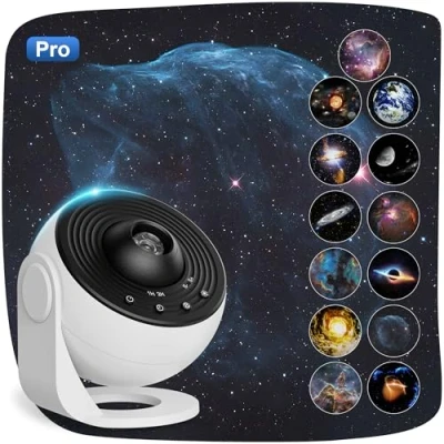 Imagen de Macchiatto Proyector de Estrellas Realista Planetario, Groyector Galaxia Dormitoriocon techo con 12 Discos Película, Luz Nocturna Infantil y Adultos, Ángulo ajustable 360