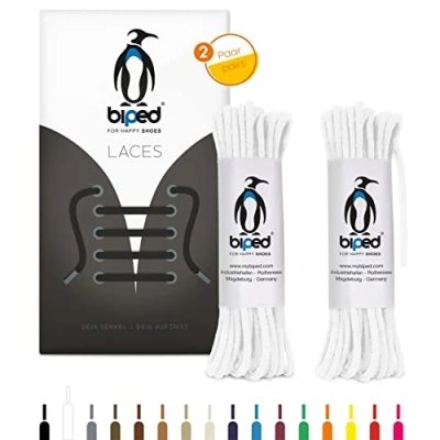 Imagen de biped LACES 2 pares de cordones redondos algodón ø mm grosor resistentes al desgarro para zapatos cuero y calzado informal fabricados en la UE z2900(blanco,100 cm)