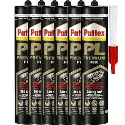 Imagen de Pattex Pack de 6 PRO900 Adhesivo montaje para interiores y exteriores, pegamento fuerte agarre inmediato, extrafuerte resistente al agua con gran poder relleno, cartucho x 460 g