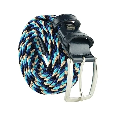 Imagen de Navigare Cinturón Elástico Trenzado Made in Italy, para Hombre y Mujer, con Inserciones en Piel Verdadera