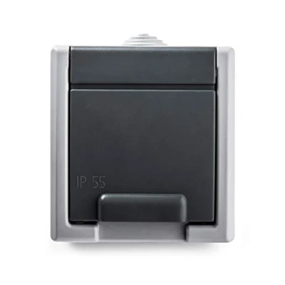 Imagen de FAMATEL Base Enchufe de empotrar Serie Aquant 55 IP55 Protección Infantil A prueba agua Fácil instalar este producto Aluminio Gris