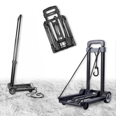 Imagen de Carro Plegable Ultraligero Mango telescópico 45 a 96 cm + Cuerda elástica Carretilla de Aluminio 2 Ruedas PU Capacidad Carga 30 kg Ideal para mudanzas, Compras, Maletas
