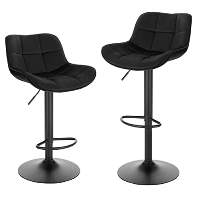 Imagen de EUGAD 2X Taburetes Altos de Cocina, Giratorios 360 y Ajustables en Altura 62 84 cm, Bar Terciopelo con Respaldo Reposapiés, Gris Oscuro 1006BY 2