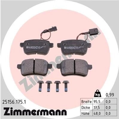 Imagen de ZIMMERMANN 25156.175.1 Juego de pastillas freno con contacto avisador desgaste Foto correspondiente a la entrega ALFA ROMEO: Giulietta Hatchback