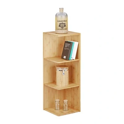 Imagen de Relaxdays Estantería rinconera, Tres estantes, Librería, Mueble de almacenaje, 85,5x29x29 cm, 1 Ud, Marrón, Bambú
