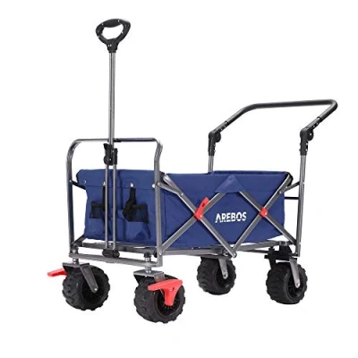 Imagen de Arebos Carro Playa Carrito Plegable Transporte para Jardín aparatos MAX 100kg Azul