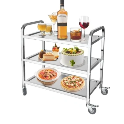 Imagen de MOOTACO Carrito de Restaurante con 3 Estantes Carro Cocina Servicio Acero Inoxidable 4 Ruedas (Disponible en Cuatro tamaños (95 * 50 95 cm)