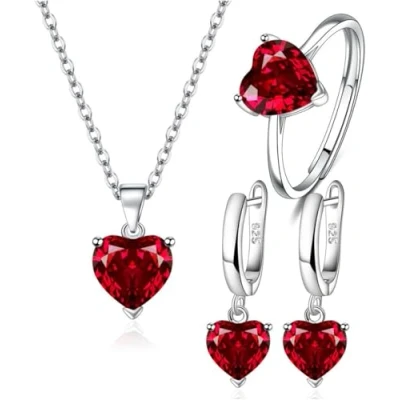 Imagen de TOEECY Corazón Conjuntos de Joyas para Mujer y Niñas Cristal Colgante Collar Pendientes Anillo Cubic Zirconia Plata chapada 925 Fiesta Boda Nupcial Dama Honor (Blanco)