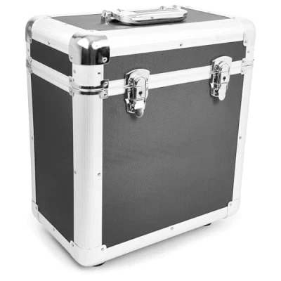 Imagen de Power Dynamics RC100 Maleta para Discos de Vinilo. Maletin Caja vinilos Aluminio. Almacenaje Transporte LPs 12&quot;, Acolchada, (Tapa extraíble, Cierres Mariposa) Negro