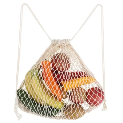 Imagen de com four® mochila de malla reutilizable Bolsa compras hecha 100% algodón para comestibles Bolsas productos la compra (01 pieza malla)