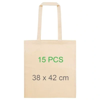 Imagen de Adri 15 Bolsas de algodon con Asas Tela Para Pintar 38x42cm 144g/m2 Bolsa la compra Largas Transporte Grande reutilizable. (15 Piezas)