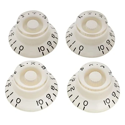 Imagen de Musiclily Pro Zurdas Tamaño Métrico 18 Splines Botones de Potenciómetros Top Hat Knobs Perillas para Guitarra Eléctrica Epiphone Les Paul SG Style, Blanco (Juego 4)