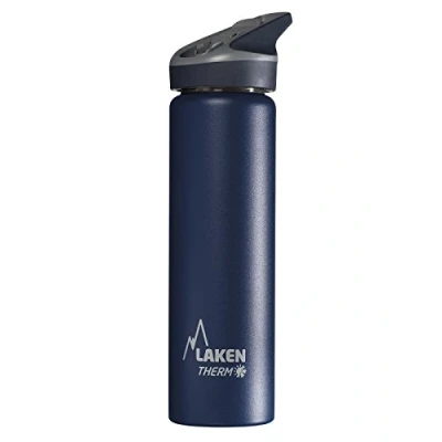 Imagen de Botella de Agua Térmica al Vacío Acero Inoxidable Doble Pared Laken (0,75L Azul) Tecnología 24 Horas Frío Ideal para Trabajo o Deporte Cierre Hermético y Uso Vertical