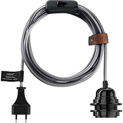 Imagen de Hoopzi Portalamparas E27 con Enchufe y interruptor 4,5 Metros Cable Electrico Trenzado Bala Metal