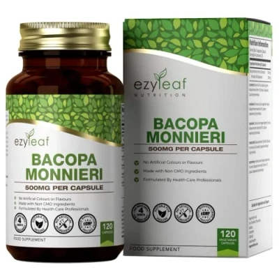 Imagen de Ezyleaf Bacopa Monnieri 500mg, Alta Potencia 50% Bacosides 120 Cápsulas Ayurvédicas de Extracto Brahmi Vegano, sin OGM, Alérgenos y Gluten Hecho en el RU