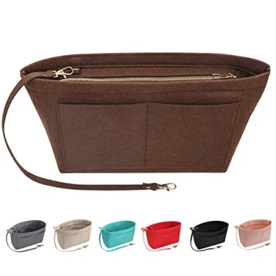 Imagen de Soyizom Organizador de Bolsos Fieltro Insertar organizadores Bolso Mano Bolsillos múltiples para Mujeres(Café,X Large)