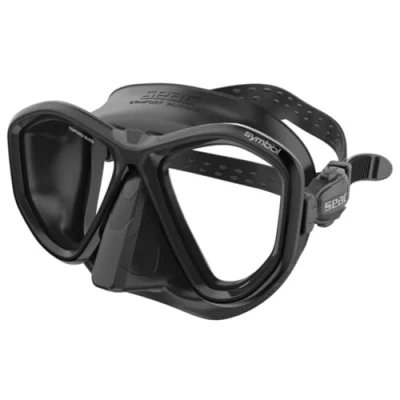 Imagen de SEAC Symbol máscara de Buceo Made in Italy con Dos Lentes y una Hebilla 3D Directamente en la Falda, Unisex Adulto, Negro/Azul Transparente