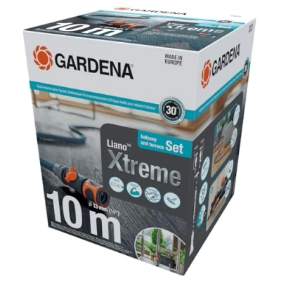 Imagen de Gardena Liano Xtreme 1/2 pulgadas, set 10m + Conector de Grifo interior: Manguera jardín ultra robusta tejido, para grifos agua interiores, resistente a la climatología (18490 20)