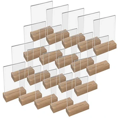 Imagen de HMF 46940 Soporte de Sobremesa Acrílico con Base Madera 20 Piezas DIN A6 Vertical Transparente