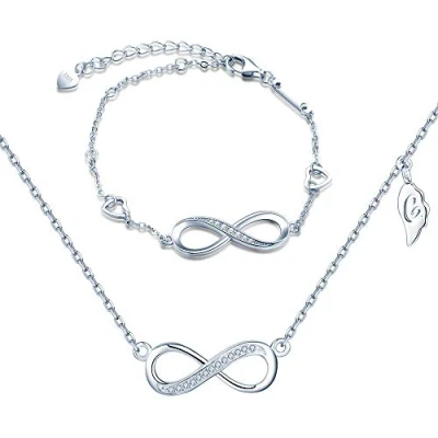 Imagen de collar y pulsera de plata 925 para mujer, con símbolo infinito, circonitas adornadas, conjuntos joyas corazón, plata, regalo cumpleaños Navidad