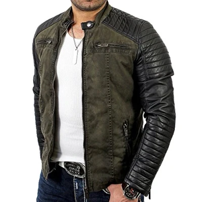 Imagen de RED BRIDGE Hombres Chaqueta Cuero Sintético Transición Acanalada Moda Casuales Algodón Jacket