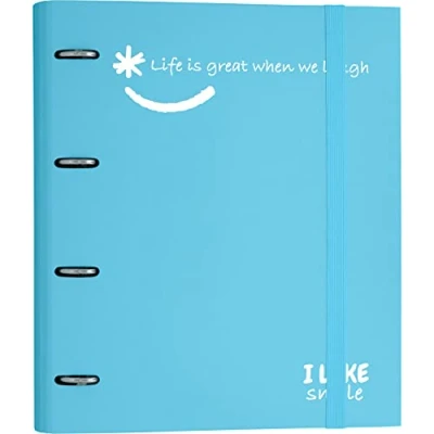 Imagen de Grafoplás 88101333. Carpeta 4 Anillas Troqueladas con Recambio, A4, Azul Cielo, Cartón Forrado Papel FSC, Incluye Separadores, Carpebook Like Smile