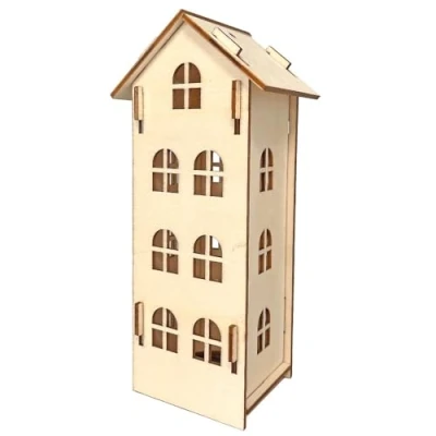 Imagen de Ideen mit Herz Casa decorativa de madera natural Casas en miniatura para colgar velas LED 7 cm x 5,6 15,5