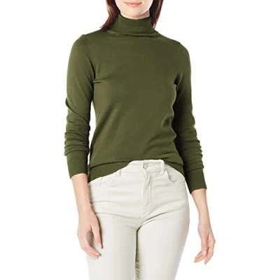 Imagen de Amazon Essentials Jersey de Cuello Vuelto, Manga Larga, Ligero y Ajuste Clásico (Disponible en Tallas Grandes) Mujer, Verde Oliva, XXL