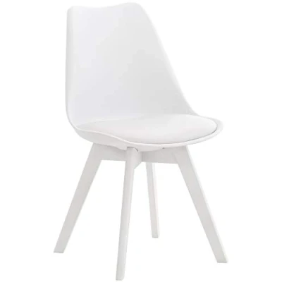 Imagen de CLP Silla de Comedor Linares En Tela, Terciopelo o Polipropileno &amp; Cojín Simil Cuero I Salón Nórdica con Base Madera I, Color:Blanco/Blanco, Material Base:Plastico