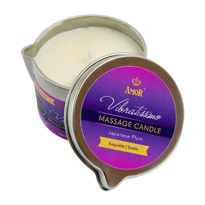 Imagen de VIBRATISSIMO vela de Masajes Japanese Plum 50ml I con olor a ciruela relajación hecho materias primas naturales y aceite coco apto para piel sensible Massage Candle