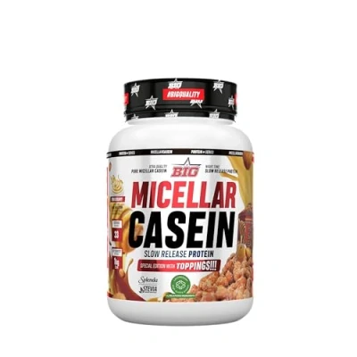 Imagen de BIG Caseina Micelar de Maxima Calidad, Proteina Liberacion Sostenida para Recuperacion y Masa Muscular, Textura Cremosa (Con toppings (trocitos), Honey Salted Peanut)