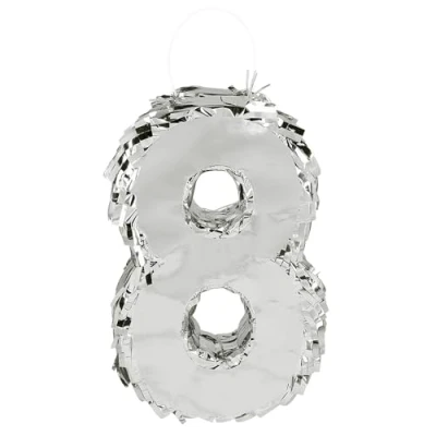 Imagen de Boland Piñata de números, 25 x 16 5 cm, número brillante para aniversario y cumpleaños, número, plata, decoración, juego fiestas