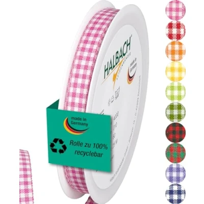 Imagen de Halbach Seidenbänder Vichy Cinta de regalo (10 mm ancho, 25 m largo, fabricada en Alemania), diseño a cuadros muchos colores