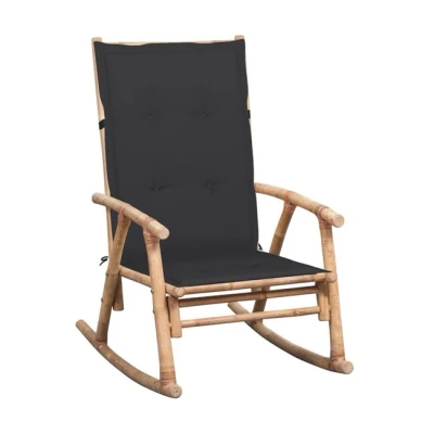 Imagen de vidaXL Silla Mecedora con Cojín Tumbona Balcón Terraza Sillón Patio Exterior Asiento Butaca Muebles Mobiliario Decoración Resistente Duradera Bambú