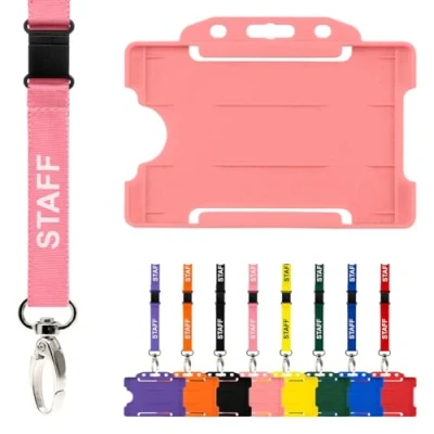 Imagen de CKB Ltd Cordón para personal con tarjetero, paquete doble de cordones seguridad identificación, correa el cuello, clip metal giratorio, diseño liberación rápida (rosa)