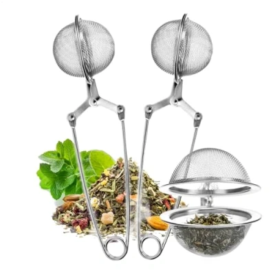 Imagen de Wilhelm Sell® Colador de té 2x acero inoxidable Infusor en forma bola Pinzas coladoras fáciles limpiar para suelto, especias y hierbas Filtro malla fina (2 piezas)