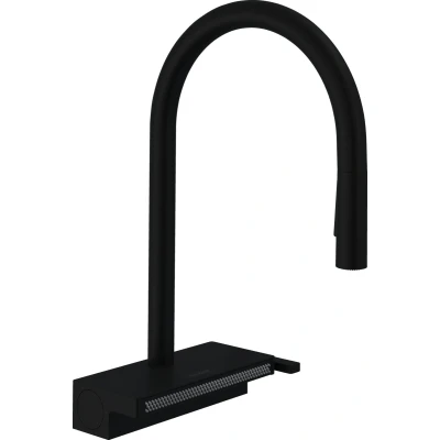 Imagen de Hansgrohe Aquno Select M81 Grifo monomando de cocina 170, ducha extraíble, 3 tipos chorro, sBox, negro mate, 73831670