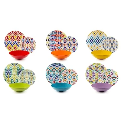 Imagen de Excelsa Ikat Vajilla de 18 piezas porcelana y gres, decoración multicolor, 6 personas