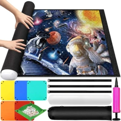 Imagen de Purpledi Tapete Puzzle, 1000 1500 2000 3000 PiezasTapete para Enrollar Puzzles, Accesorios Base Fieltro Tapiz Estera de Rompecabezas Portátil, Puzzle Alfombrilla Negro