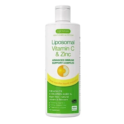 Imagen de Complejo de Vitamina C Liposomal 1000mg con Zinc, Cobre y Selenio, Formato Líquido, Refuerzo Inmunológico para Adultos Niños, Sabor a Cítricos Vainilla, 30 Dosis Igennus