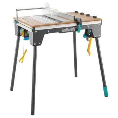 Imagen de wolfcraft Master Cut 2200 I 6907000 Mesa de máquina 4 en 1 para el Uso como Sierra Circular Mesa, calar, estación Trabajo y fresado Opcional