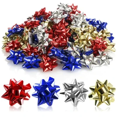 Imagen de com four® Lazos de Regalo 100x en Diferentes tamaños y Colores: confeccionados para Decorar Regalos Navidad Bodas (100 Piezas Color Rojo Azul Dorado Plateado)