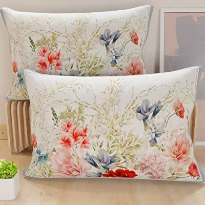 Imagen de PETTI Artigiani Italiani Par de Fundas cojín Microfibra 145 x 40 cm, para decoración Dormitorio, sofá, salón, Juego 2 cojín, Funda Almohada Floral Azul, 100% Made in