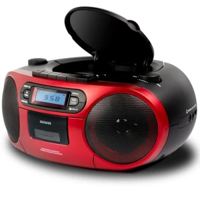 Imagen de Aiwa BBTC 550RD Radio Cassette Portátil con CD, Bluetooth y USB, Grabador de Cassettes. Color: Rojo