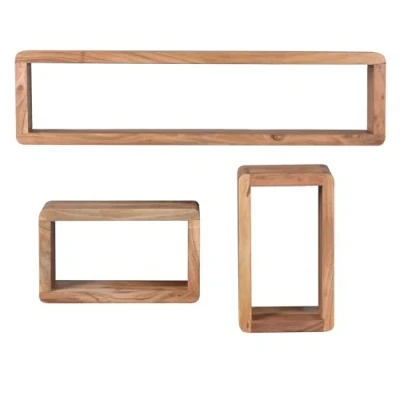 Imagen de WOHNLING Conjunto de 3 estantes Pared Madera Acacia Estilo la cabaña sólida Plataforma Hängeregal Real Wanbboard Productos Naturales