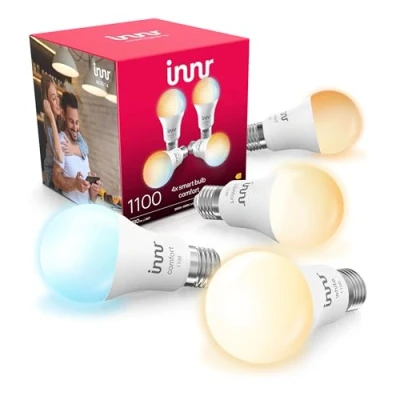 Imagen de innr Bombilla Inteligente E27 LED, Luz Blanca Cálida a Fría, Compatible con Hue*, Alexa, Amazon Echo (4ª gen), LED Zigbee, Regulable, 1190 lúmenes 4 Pack